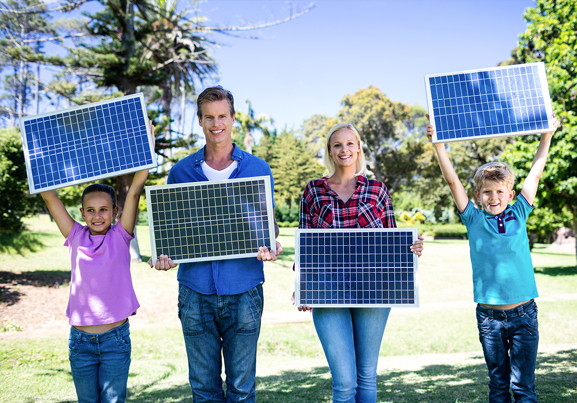 Happy Family with Solar Panels
